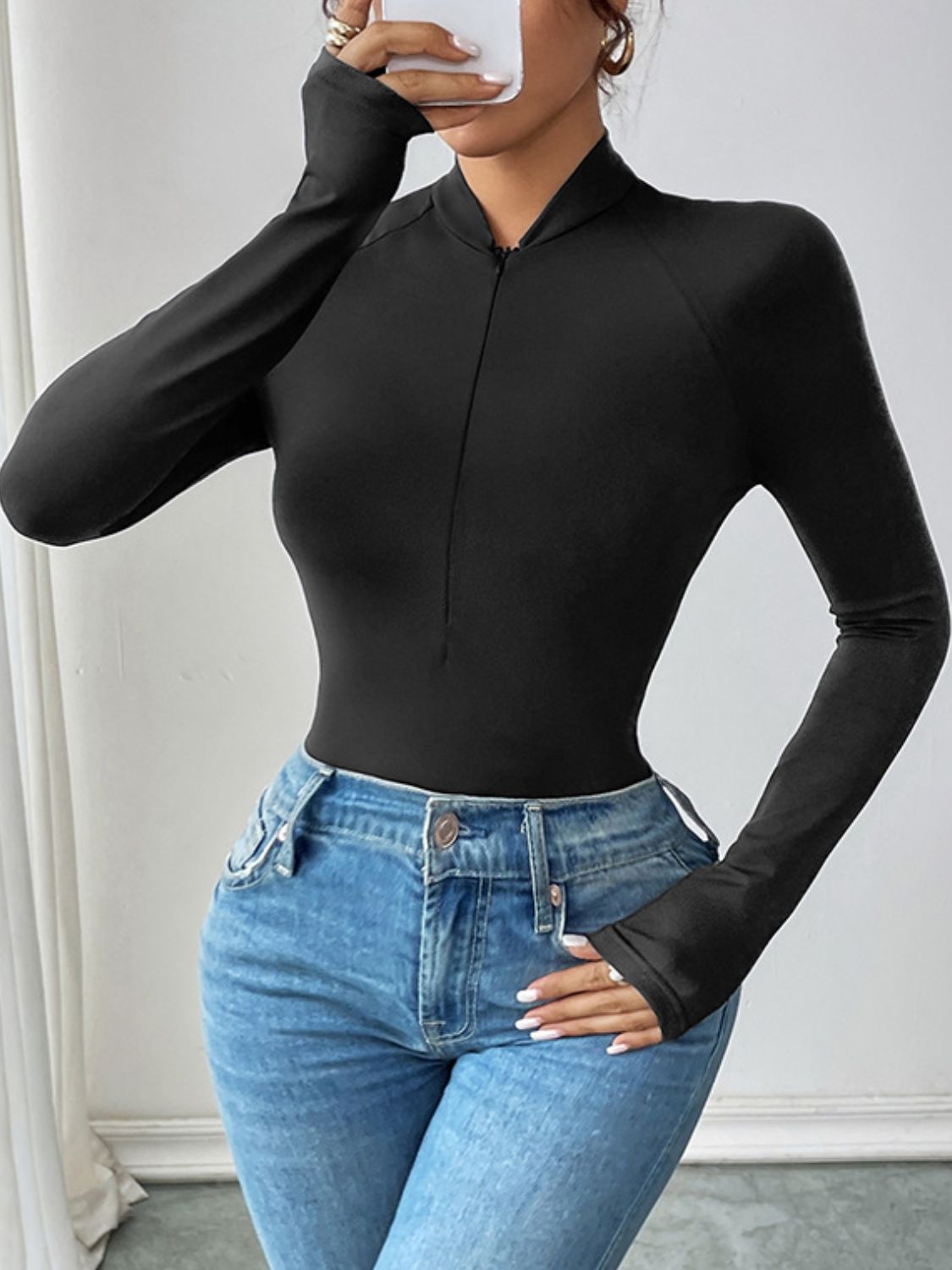 Half Zip Long Sleeve Bodysuit